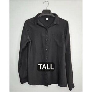 Old Navy Black Button-Down Shirt M Tall Lightweight Polyester